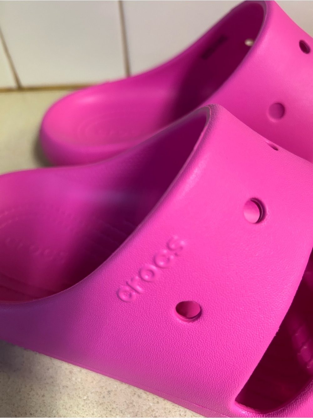 Hot Pink Ladies Croc Slide Sandals - Picture 3 of 5